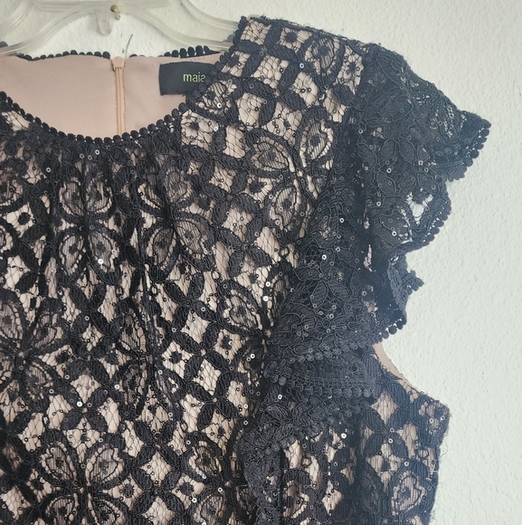 Maia Black Lace Sequin Angel Wing Zip Back Women's Dress Sz 10 (NWT) - Picture 3 of 12